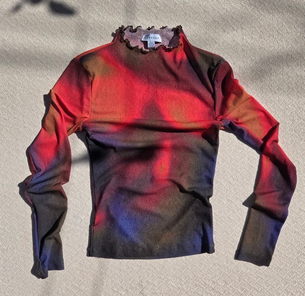 topshop abstract mesh long sleeve mock neck xs indie sleaze going out top ♡